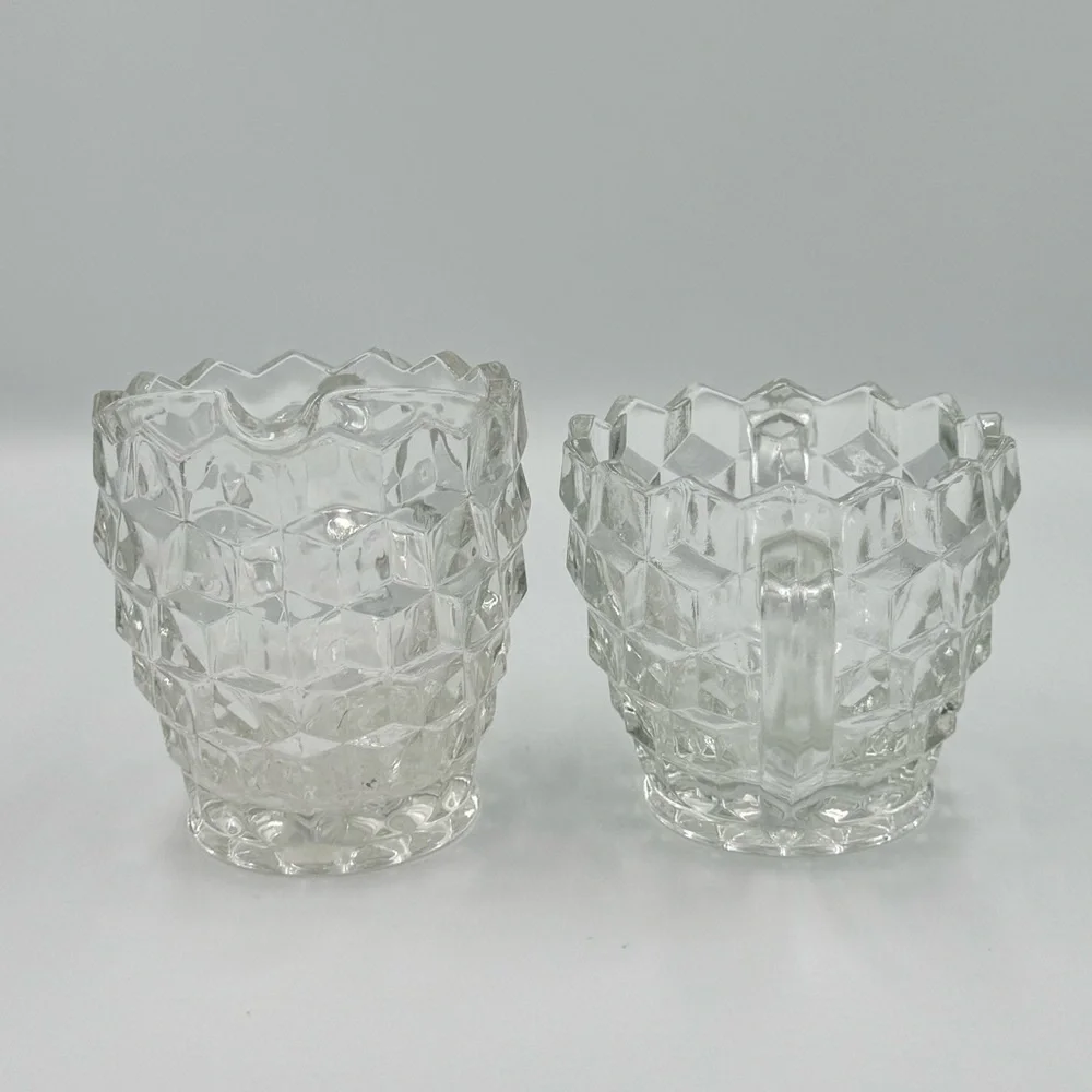 Vintage Fostoria American Clear Glass Cubist Open Sugar & Creamer Set